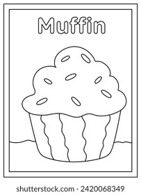A tea snack vector, linear design of cupcake 