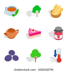 Tea snake icons set. Isometric set of 9 tea snake vector icons for web isolated on white background