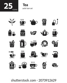 Tea solid icon set. Vector and Illustration.