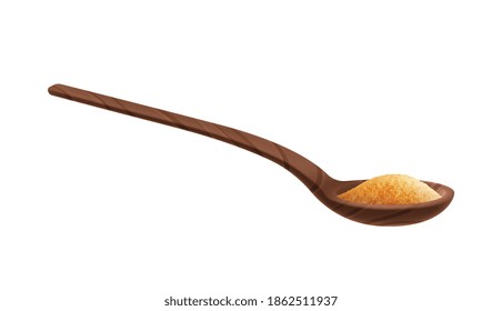 Cuchara de té llena de azúcar granulado marrón ilustraciones vectoriales realistas
