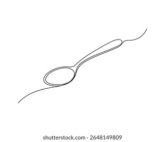 Colher de chá em um desenho de linha contínua, colher Uma arte de uma linha, estilo linear, isolado em um fundo branco
