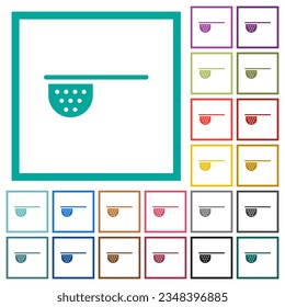 Tea stainer flat color icons with quadrant frames on white background