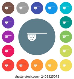 Tea stainer flat white icons on round color backgrounds. 17 background color variations are included.