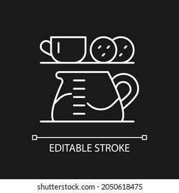 Tea stations white linear icon for dark theme. Encourage interaction between coworkers. Thin line customizable illustration. Isolated vector contour symbol for night mode. Editable stroke