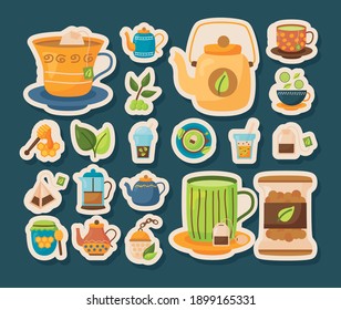 Tea stickers icon set design, Time drink breakfast and beverage theme Vector illustration