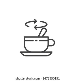 Tea stirring with spoon line icon. linear style sign for mobile concept and web design. Cup of tea with spoon stir sugar outline vector icon. Symbol, logo illustration. Vector graphics