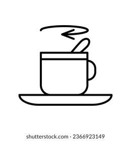 Tea stirring with spoon line icon. Cup of tea with spoon stir sugar outline flat illustration on white background..eps