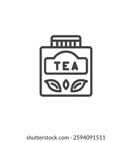 Tea Storage Tin line icon. linear style sign for mobile concept and web design. Tin with tea leaves outline vector icon. Symbol, logo illustration. Vector graphics