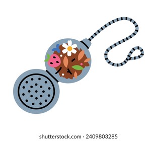 Tea Strainer with Dried Aromatic Leaves Vector Illustration