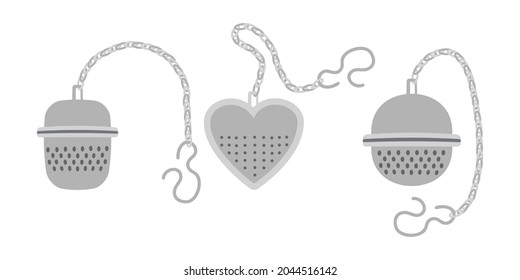 Tea strainers - hand drawn vector illustration isolated on white. Flat color design.