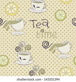 Tea, sweets seamless pattern. Copy that square to the side and you'll get seamlessly tiling pattern