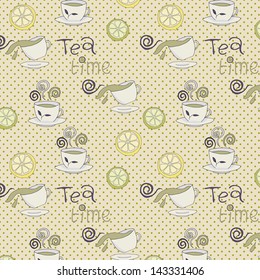 Tea, sweets seamless pattern. Copy that square to the side and you'll get seamlessly tiling pattern