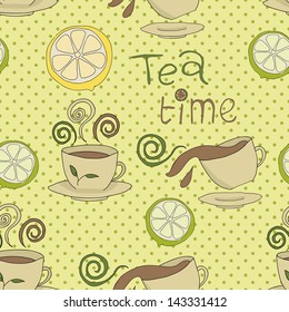 Tea, sweets seamless pattern. Copy that square to the side and you'll get seamlessly tiling pattern