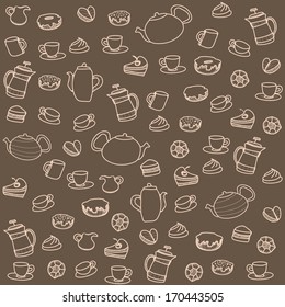 Tea and sweets. Vector seamless pattern