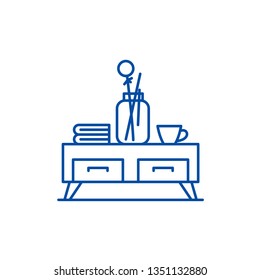 Tea table line icon concept. Tea table flat  vector symbol, sign, outline illustration.
