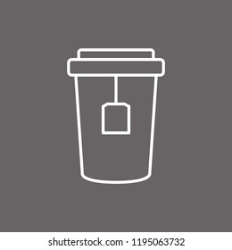 Tea takeaway cup thin line icon isolated on gray background. Trendy tea takeaway cup icon for web site, app, label, logo and restaurant menu. Modern icon for print materials, vector illustration