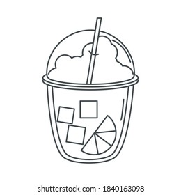 tea, takeaway smoothie with straw and slice lime line icon style vector illustration
