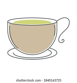 tea, teacup beverage on saucer line and fill vector illustration