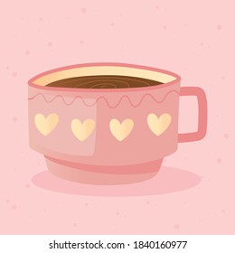 tea, teacup with hearts decoration vector illustration