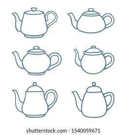 Tea. Teapot hand drawn vector illustrations set. Retro kettles sketch drawings. Part of set.