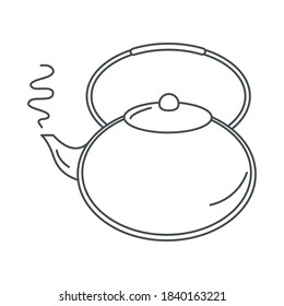 tea, teapot hot beverage fresh line icon style vector illustration