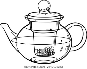 tea in teapot  isolated outline illustration 