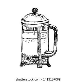 Tea teapot with press hand drawn
