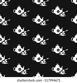 Tea, teapot, teacup. Seamless background, vector illustration