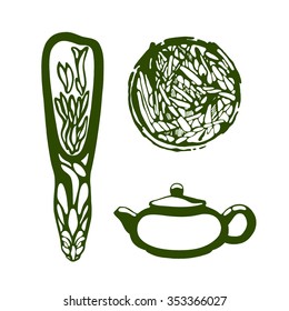 Tea, teapot, teaspoon. China Set Collection.