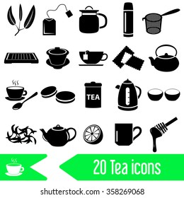 tea theme black simple icons set eps10