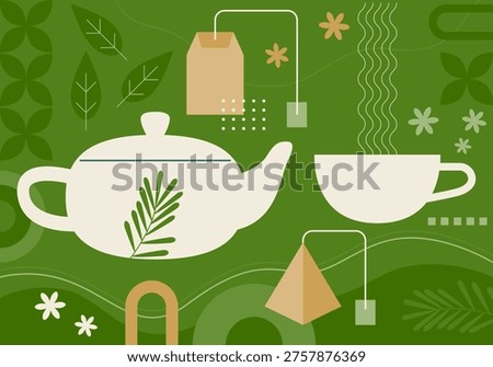 Tea theme elements. Green tea Matecha Japanese Tea Party. International Tea Day