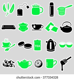 tea theme simple stickers icons set eps10