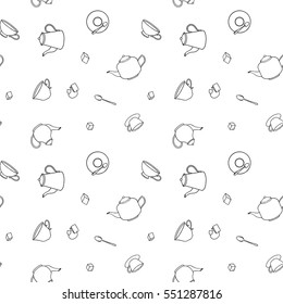 Tea themed hand drawn seamless pattern