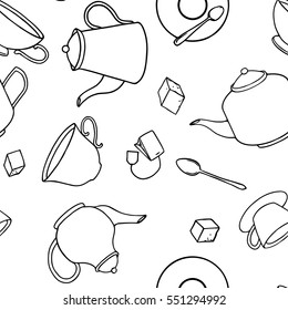 Tea themed hand drawn seamless pattern