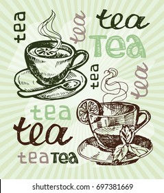 Tea time. Tea is always good idea. Hand drawn doodle tea illustration. 