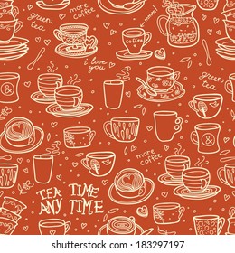 tea time any time brown seamless pattern