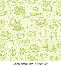 tea time any time green seamless pattern