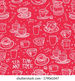 tea time any time pink seamless pattern