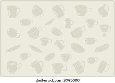 Tea time background. Collection of tea cups, icons set, recipe card, culinary template vector pattern