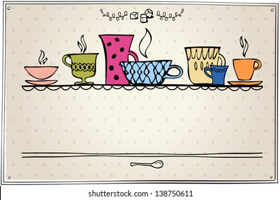 Tea time background. Cup of tea or coffee. retro style for menu. eps10