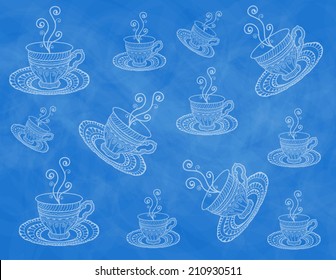 Tea time background, ornamental pattern, vector illustration