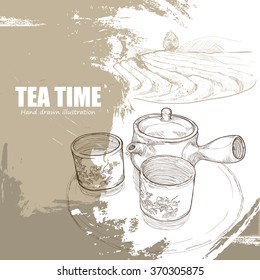 tea time background. tea set. vector illustration