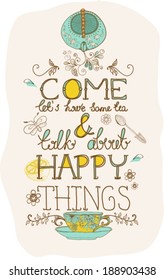 tea time background with text, teapot and cup, VECTOR