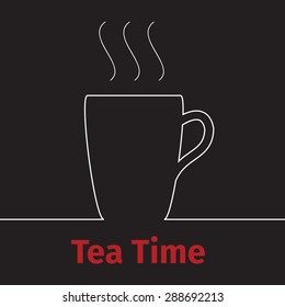Tea time banner on a black background, vector illustration