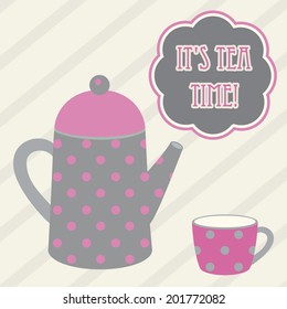 it's tea time banner with teapot and tea cup