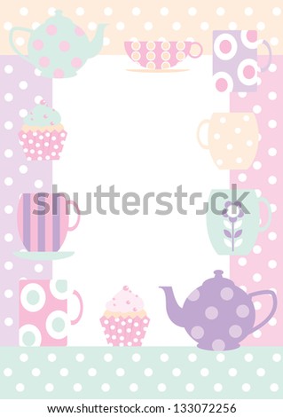 Tea Time Border Border Teacups Cupcakesand Stock Vector (Royalty Free ...