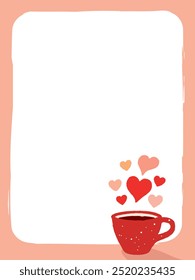 Tea time break coffee teacup heart decorated border background illustration