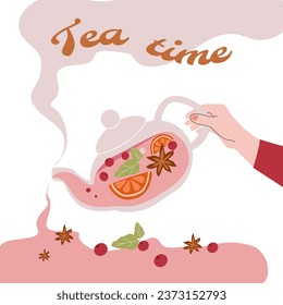 Tea time card design. vector illustration for  postcards,parties,advertising banners, posters,social networks.