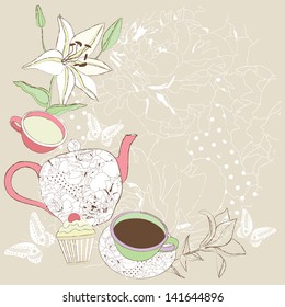  Tea time card design. Vintage invitation