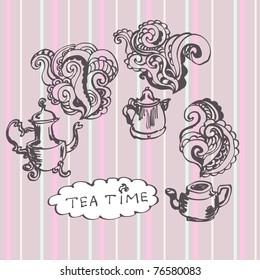 Tea time card on a striped tablecloth